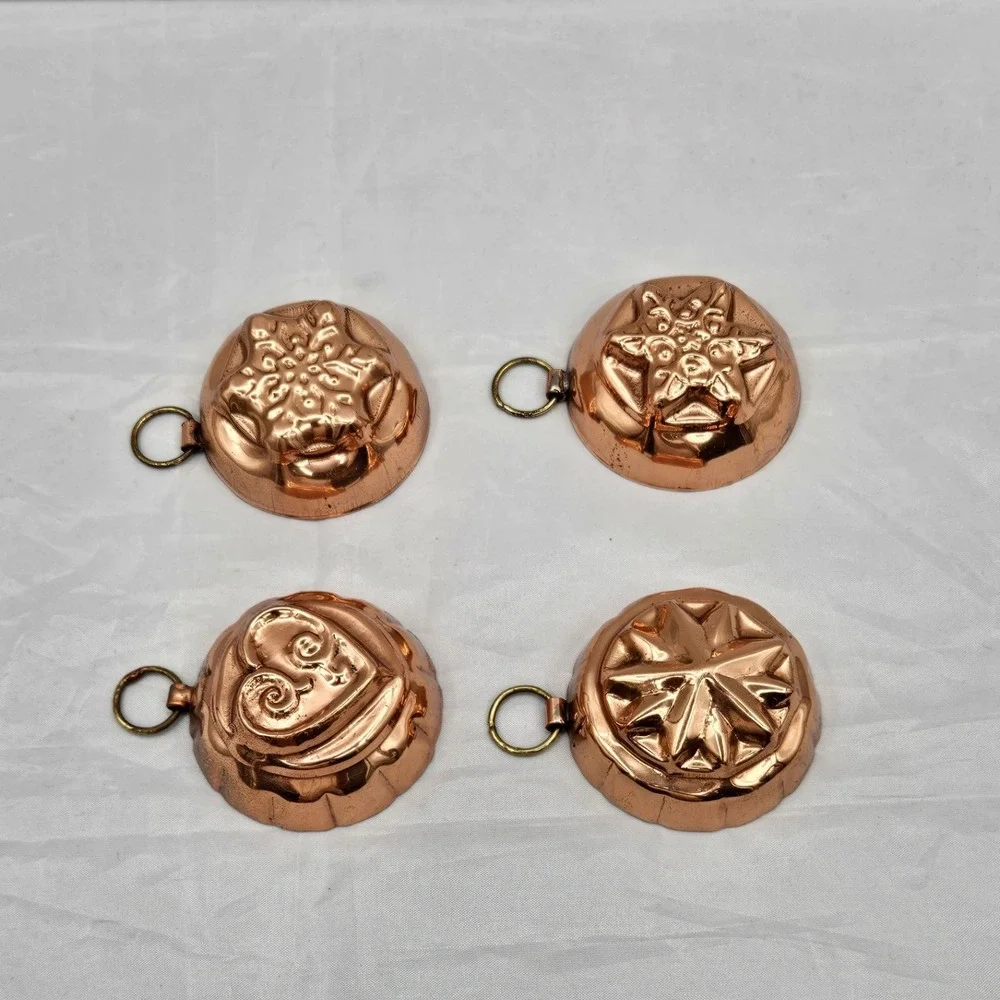 Vintage Copper Mini Jelly Molds Set of 4 Heart Snowflake Star Kitchen Wall Decor